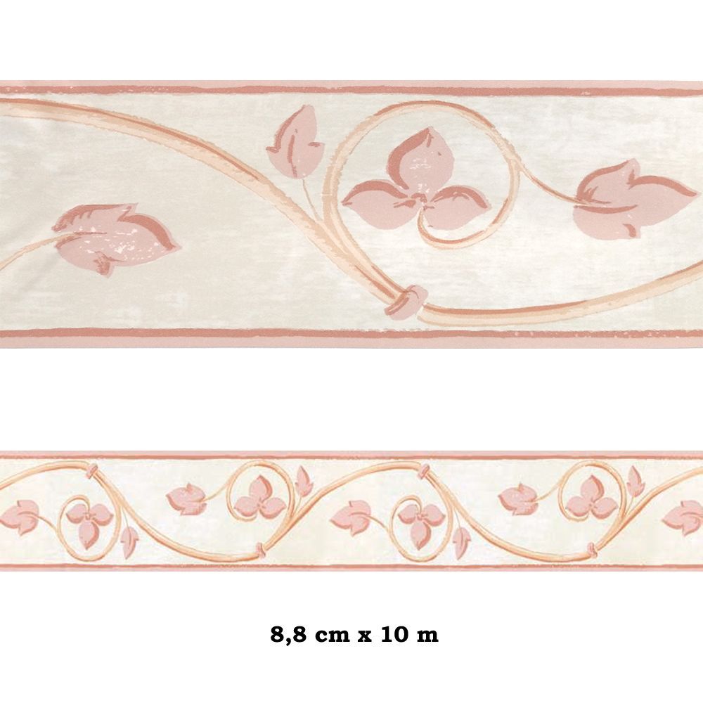 Cenefa no adhesiva con estampado Cenefa beige flores rosas Cenefa no adhesiva con estampado Cenefa beige flores rosas