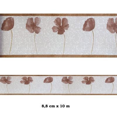 Cenefa semi-adhesiva con estampado floral en tonos marrones