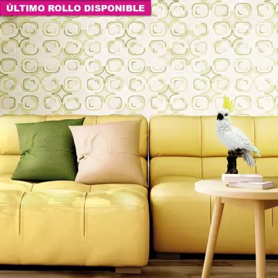 Papel pintado geométrico beige y verde LiA 167345 | Iberostil