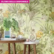 Papel pintado hojas tropicales verdes y flores amarillas LiA 167305