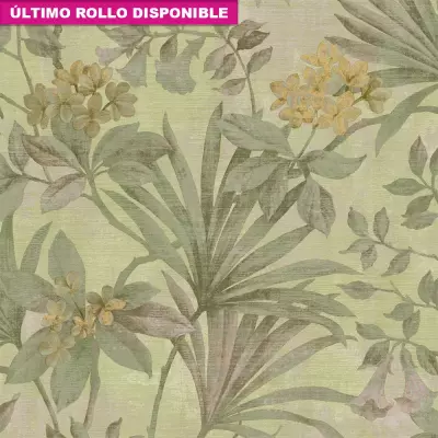 Papel pintado hojas tropicales verdes y flores amarillas LiA 167305